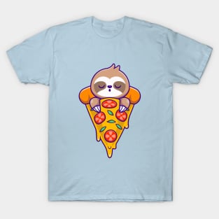 Cute Sloth Sleeping On Pizza Cartoon T-Shirt